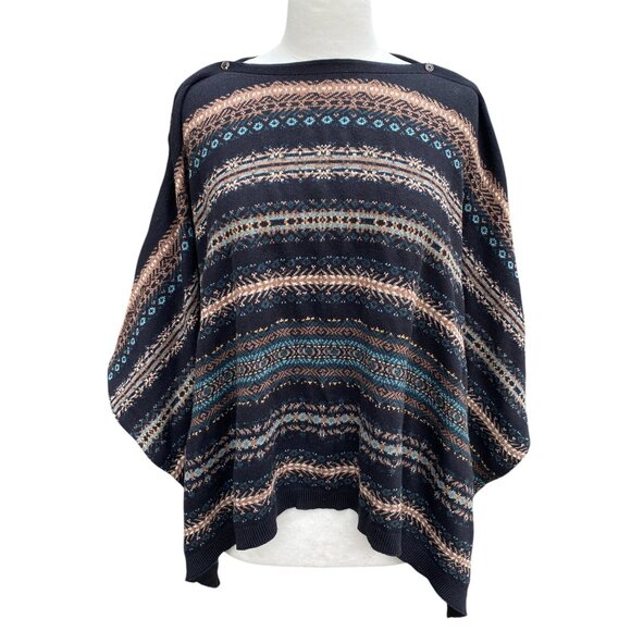 J Jill Striped Western Poncho Ranch Lagenlook Equestrian Country Dark Sz OS - Picture 1 of 16